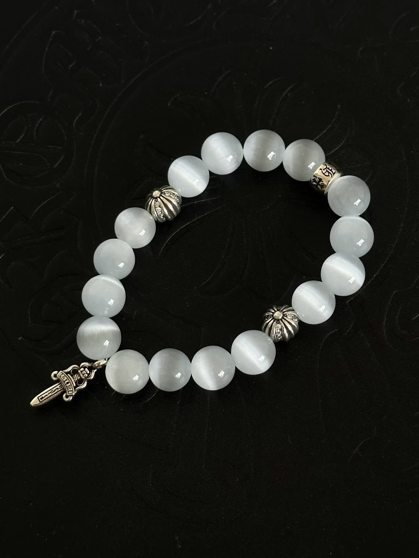 Chrome Hearts Beaded Bracelet with Silver Charms